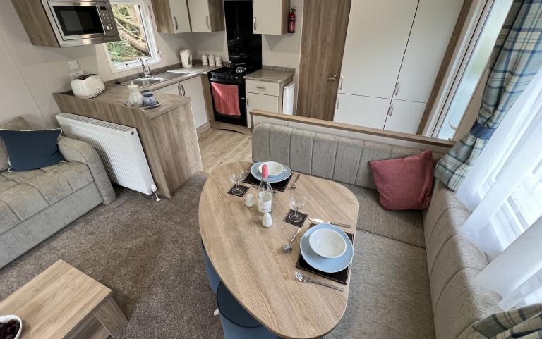 Lounge, Kitchen & Dining Area in a Caravan Holiday Home